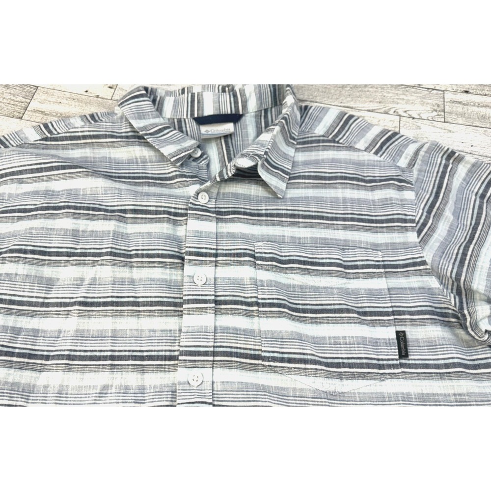 Columbia Mens XXL Shirt Blue Striped Button Up Short Sleeve Lightweight Cotton